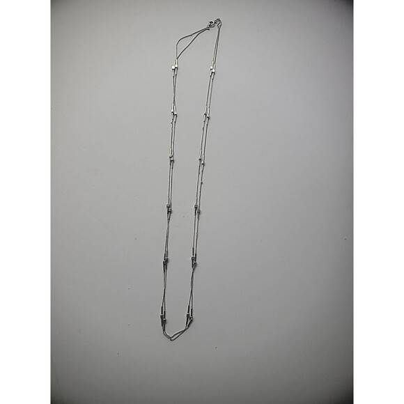 Vintage Necklace Silver Tone Double Strand Chain Bead Bar Jewelry Costume - Picture 8 of 12